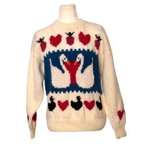 Vintage Goose Heart Sweater, Hand Knit Pullover, Thick Kawaii Cute Sweater,